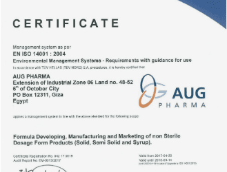AUG Pharma is now certified with the below ISO system certificates